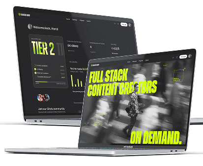 Creator Army Platform - Two MacBooks displaying the dashboard and landing page